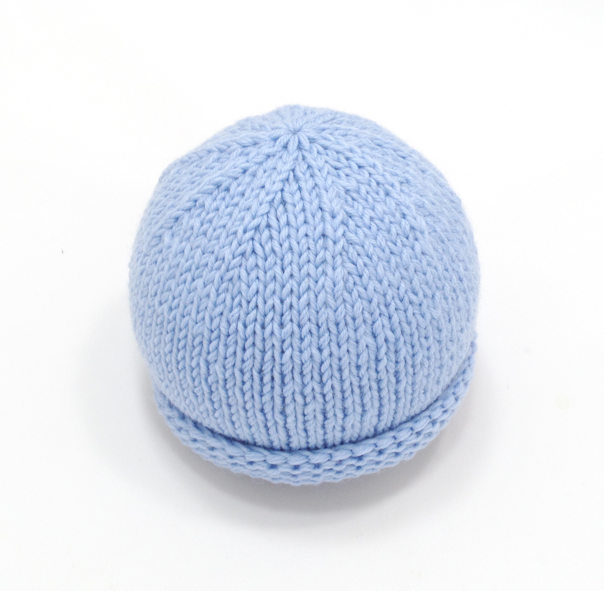 bonnet rond tricoté main laine bleu
